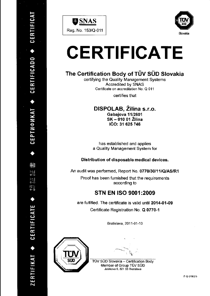Certifikát EN