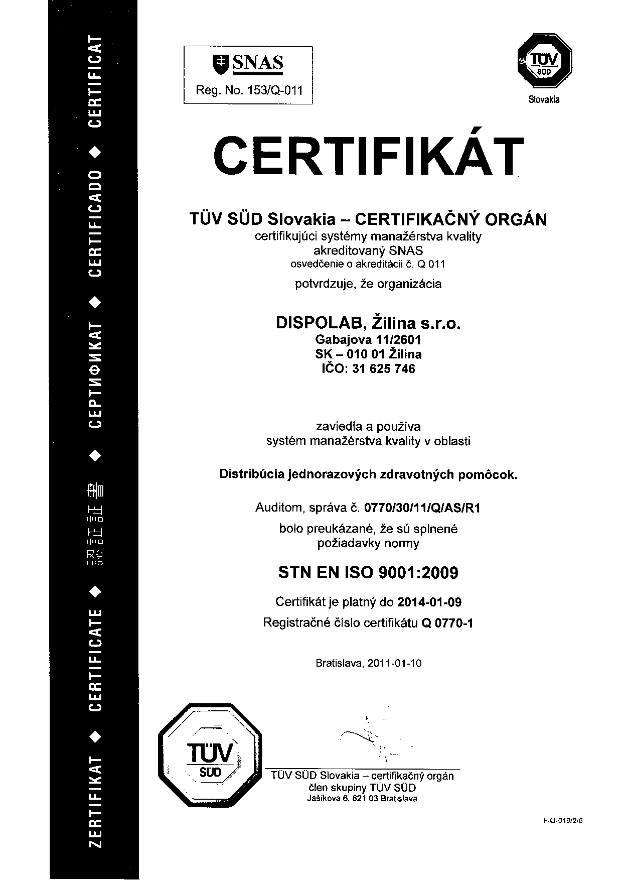 Certifikát SK