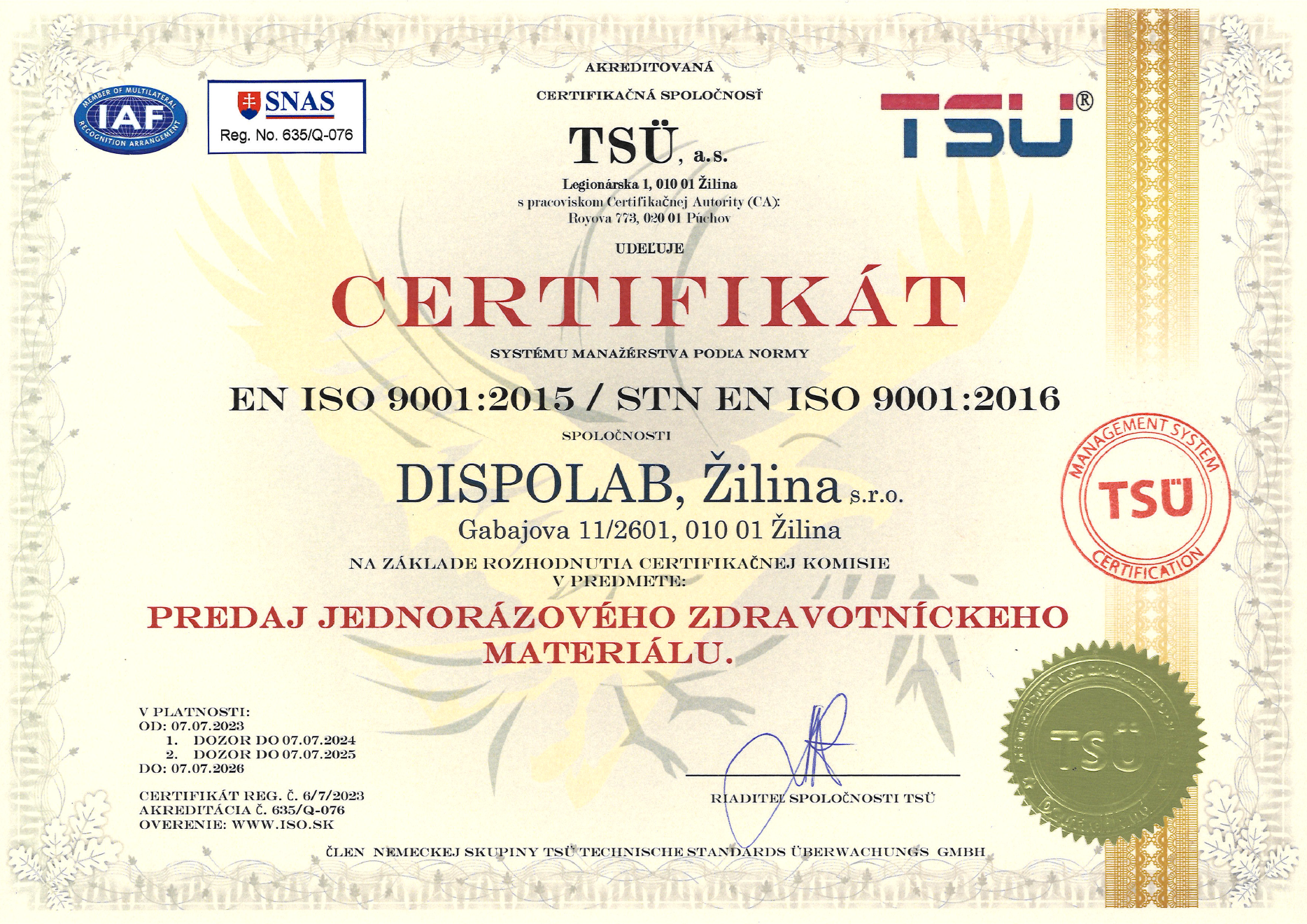 Certifikát SK
